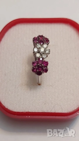 Златен пръстен с естествени рубини и брилянти, снимка 2 - Пръстени - 53177427