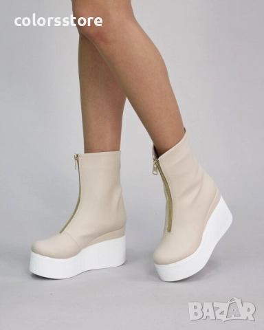 Боти на платформа - бежова кожа - LT40 , снимка 2 - Дамски боти - 51479652