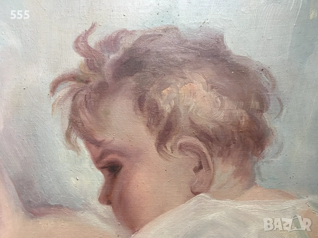 Голяма стара картина масло на платно, снимка 7 - Картини - 52016738