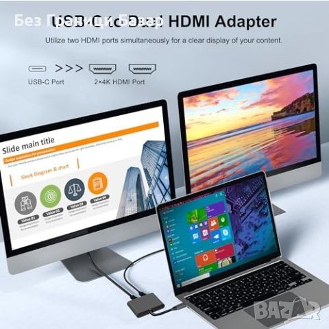 Нов USB C към HDMI адаптер - двойни 4K дисплеи за лаптоп MacBook Pro, снимка 2 - Друга електроника - 46566811