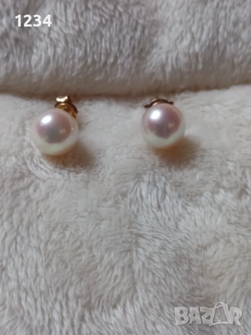 Златни обеци с перли 9 мм., снимка 2 - Обеци - 54016962