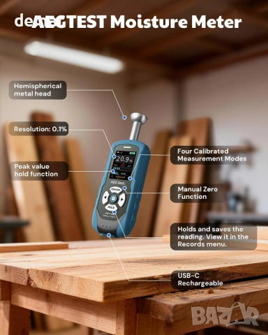 AWT-590 Акумулаторен безщифтов влагомер за дърво, гипсокартон и зидария, снимка 2 - Други стоки за дома - 53647533