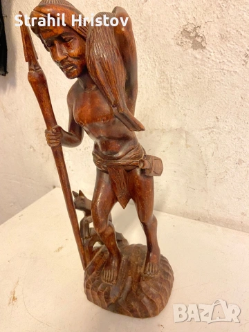Дървена статуетка на ловец, снимка 2 - Антикварни и старинни предмети - 53398646