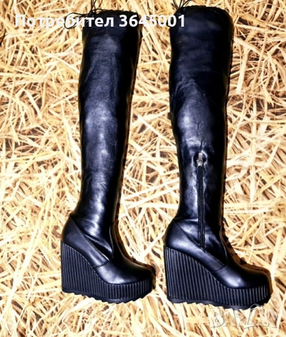 Елегантни и супер удобни ботуши-чизми от еластична еко кожа ,на олекотена платформа. N:36 / НОВИ 