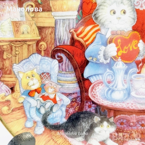 Колекционерска порцеланова чиния Wconker Wuv от серията Holiday Cat Plate на Franklin Mint., снимка 6 - Други ценни предмети - 52384848