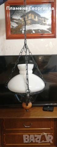 Старинни винтидж полюлеи от ковано желязо, стъкло и порцелан, снимка 5 - Лампи за таван - 54112186