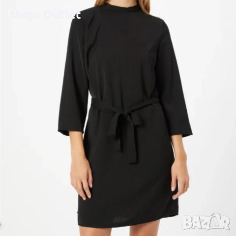Черна къса рокля с коланче и 3/4 ръкав, Pieces , снимка 1 - Рокли - 45770376