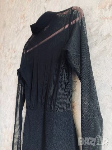 Елеганта черна рокля по тялото еластична с тюлен гръб и ръкави секси за повод 38 S/M- M, снимка 12 - Рокли - 45714037