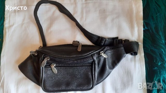 чанта за кръст естествена кожа, черна, тип паласка, снимка 1 - Чанти - 46269571