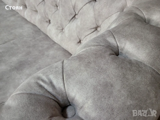 Кремав диван от плат тройка Честърфийлд с функция сън, снимка 7 - Дивани и мека мебел - 53759903