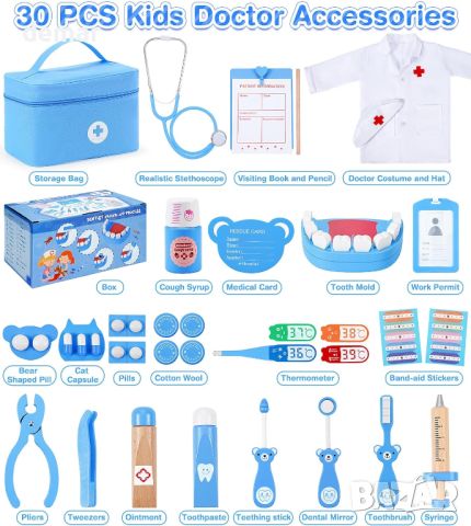 Ophy Doctors Set Детски дървен зъболекарски комплект, образователна играчка  за деца 3+ год, снимка 8 - Образователни игри - 46432987