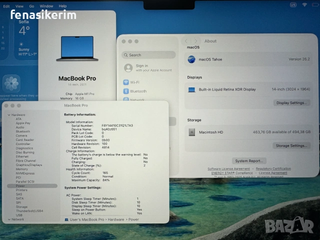 14' Apple MacBook Pro 2021 M1 Pro Space Grey 16GB RAM/512GB SSD/Бат 14ч , снимка 6 - Лаптопи за работа - 51953423