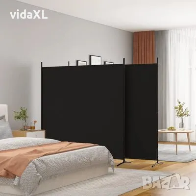 vidaXL Параван за стая, 3 панела, черен, 525x180 см, плат(SKU:350281), снимка 2 - Паравани - 48485806