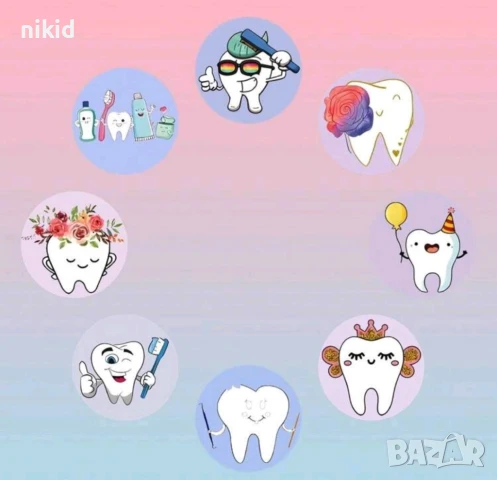 100 бр Зъб зъбче малки самозалепващи лепенки стикери ръчна изработка подарък, снимка 2 - Други - 50843638