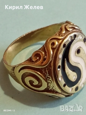 ИН и ЯН Марков сребърен пръстен инкростиран в черно и бял емайл 28736, снимка 5 - Пръстени - 52918714