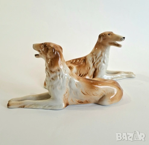 Две порцеланови фигури на кучета хрътки - Royal Dux, Чехословакия, снимка 3 - Статуетки - 53912620