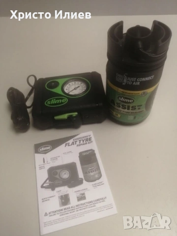 Slime ремонтен комплект за спукана гума с уплътнител 414ml и компресор 12V, 4 bar, 60 PSI, снимка 6 - Аксесоари и консумативи - 54276467