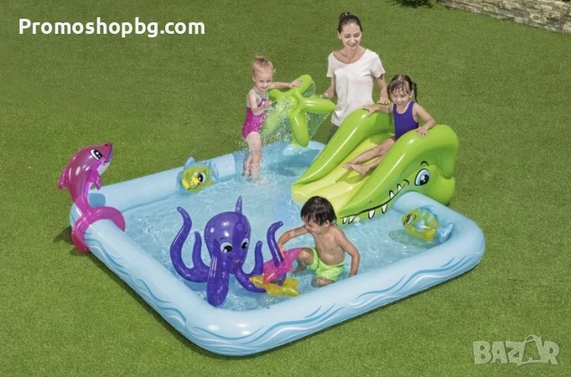 Детски басейн с пързалка Bestway Ocean, 239х206х86 см, Многоцветен, снимка 3 - Надуваеми играчки - 50703852