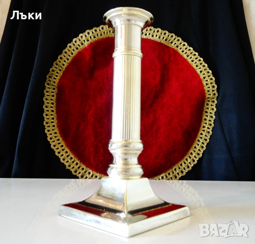 Посребрен свещник от бронз 18 см.,380 гр. 