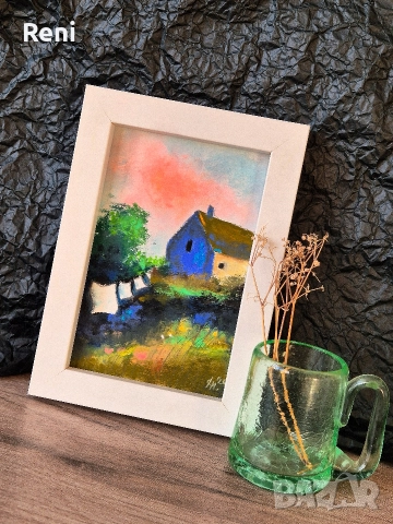 Ден за пране, малка картина пастел, снимка 3 - Картини - 52971749