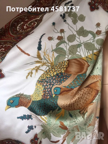 Копринен шал с десен фазани, снимка 6 - Шалове - 52010273