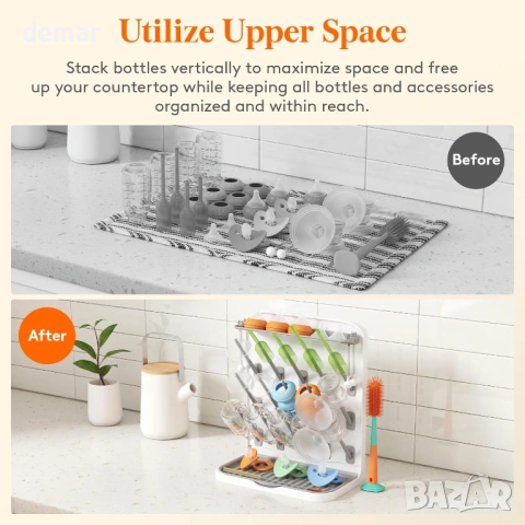 Сушилник за бебешки шишета Lifewit с 15 кукички и подвижни скоби, снимка 8 - Прибори, съдове, шишета и биберони - 53412427