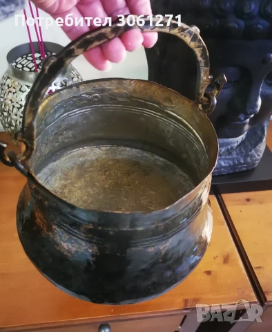 Масивен Старо Античен голям ръчно изкован меден котел, от 1920г. калайдисан отвътре 
