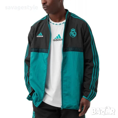 Мъжко спортно яке ADIDAS x Real Madrid Icons Woven Jacket Black/Turquoise, снимка 4 - Якета - 48637105