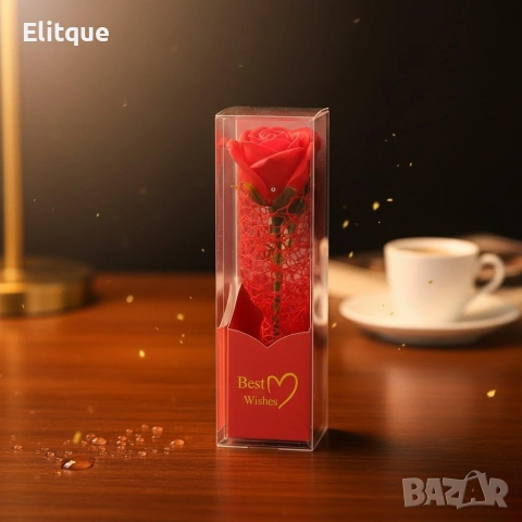 Декоративна единична роза в подаръчна кутия „Best Wishes“, снимка 2 - Романтични подаръци - 53501285
