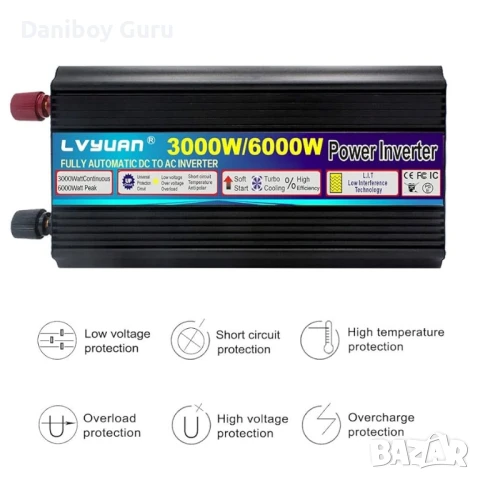 Yinleader качествен инвертор 3000W / 6000W DC 12V към AC 230V 240V плавен старт с LED дисплей USB , снимка 3 - Друга електроника - 51205426