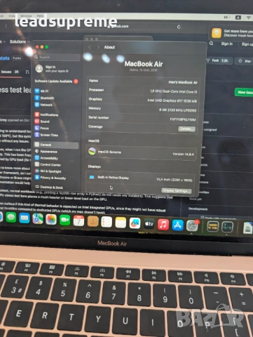 Macbook Air 13 A1932 EMC3184 8gb 256 , снимка 2 - Лаптопи за работа - 44053279