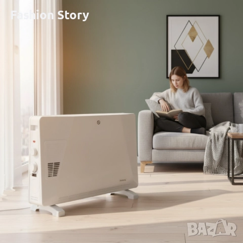 Конвекторен отоплител Rosberg – 2500W, 3 степени, с вентилатор, защита от прегряване (бял или черен), снимка 2 - Отоплителни печки - 51813467