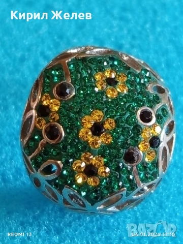 Ретро сребърен пръстен с флорален абстрактен дизайн с СМАРАГДИ, ЦИТРИН, ТУРМАЛИН Арт бижу 51817, снимка 5 - Пръстени - 53004037