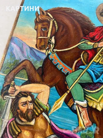 Икона Свети Димитър - ръчно рисувана върху дърво, снимка 3 - Картини - 49754735
