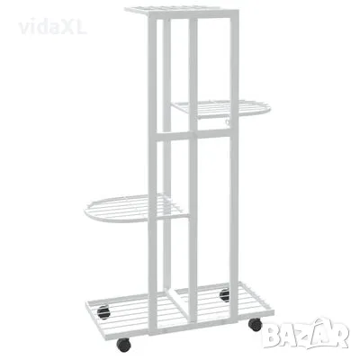 vidaXL 4-етажна стойка за цветя на колела, 44x23x80 см, бяла, желязо(SKU:343116), снимка 4 - Други - 48210241