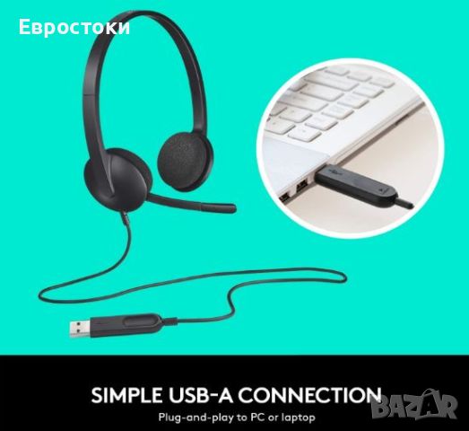 Слушалки Logitech H340 с микрофон, кабелни USB, цвят: черно, снимка 3 - Слушалки за компютър - 46336794