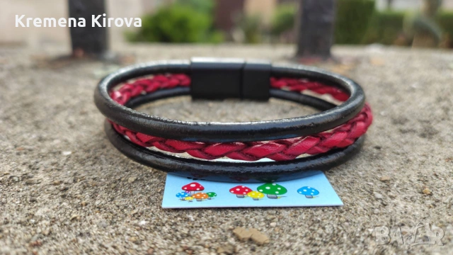 Унисекс гривни от естествена кожа и стомана. Идея за подарък. Бижута Луди гъби.