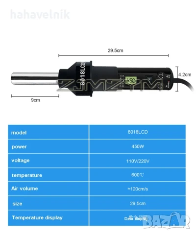 СТАНЦИЯ ЗА ЗАПОЯВАНЕ С ГОРЕЩ ВЪЗДУХ 220V 450W LCD дисплей, поялник, снимка 2 - Поялници и запояване - 50461605