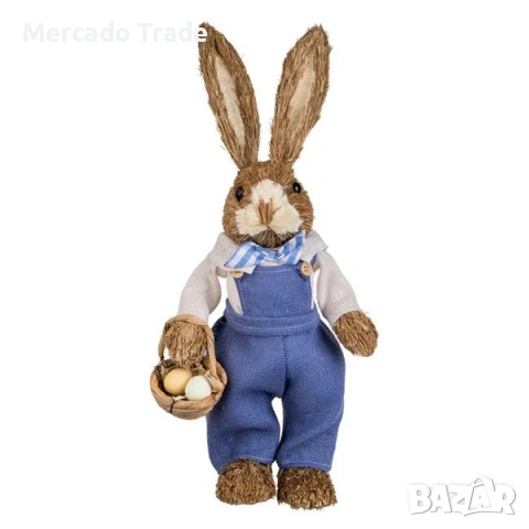 Декоративна великденска фигура Заек, Син гащеризон, 47см, снимка 2 - Декорация за дома - 44470904