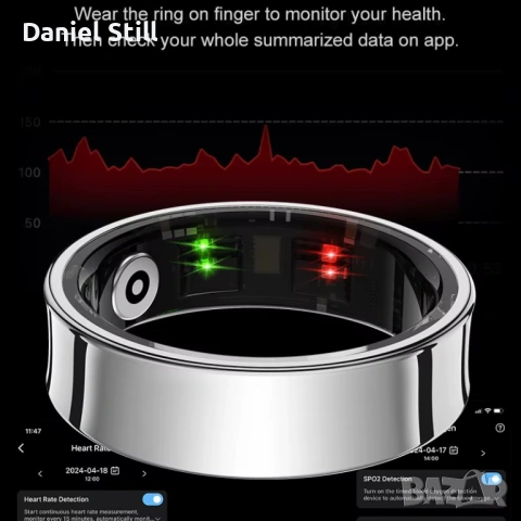 Нов Водоустойчив Смарт Пръстен  R10М за измерване на кръвно налягане, кислород, пулсомер, снимка 2 - Смарт гривни - 53826147