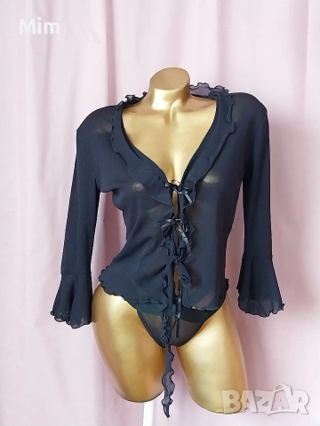 М/L Черен прозрачен топ с дълъг ръкав 