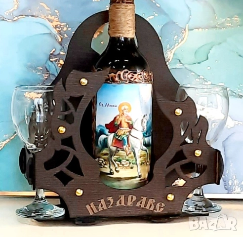 Икона Св. Мина с пожелание и бутилка Дървото на живота, снимка 7 - Подаръци за имен ден - 52271594