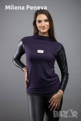 Блуза със кожени ръкави, снимка 5 - Блузи с дълъг ръкав и пуловери - 53335148