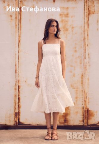 Бяла дълга нова бродерия  дантелена елегантна кукленска ажурна рокля ажур 100 % памук памучна, снимка 1 - Рокли - 46406061