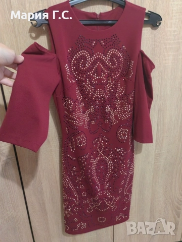 Червена рокля с камъни , снимка 2 - Рокли - 52119445