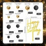 75 броя топки топчета черни брокат златисти топер Happy birthday декорация торта , снимка 2