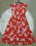 УНИКАЛНО КРАСИВА червена рокля на бели цветя, снимка 1 - Рокли - 45018137