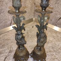 Уникален комплект старинни месингови свещници с момче и момиче , снимка 4 - Декорация за дома - 45435804