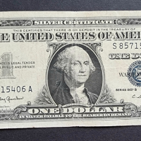 Банкнота 5 .  САЩ. Долар . 1 долар . Син печат . 1957 В  година., снимка 1 - Нумизматика и бонистика - 44967870