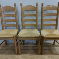 6 броя трапезни столове от бял дъб с ратанова седалка, снимка 1 - Столове - 46130860